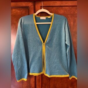Marsh Landing Blue Cardigan with Yellow Trim